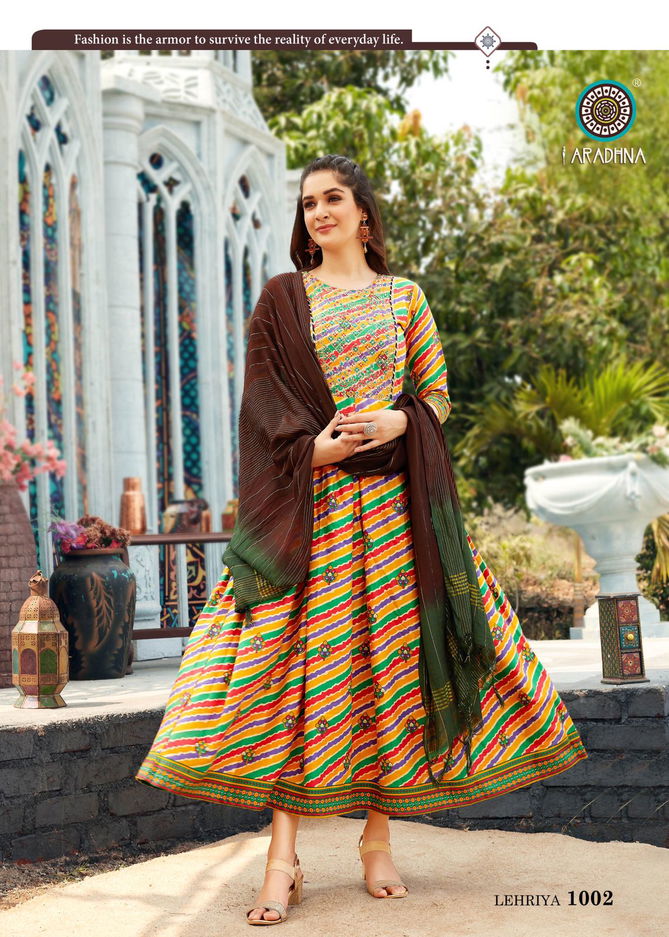 Aradhna Lehriya 1001 New Fancy Ethnic Wear Anarkali Kurti With Dupatta Collection